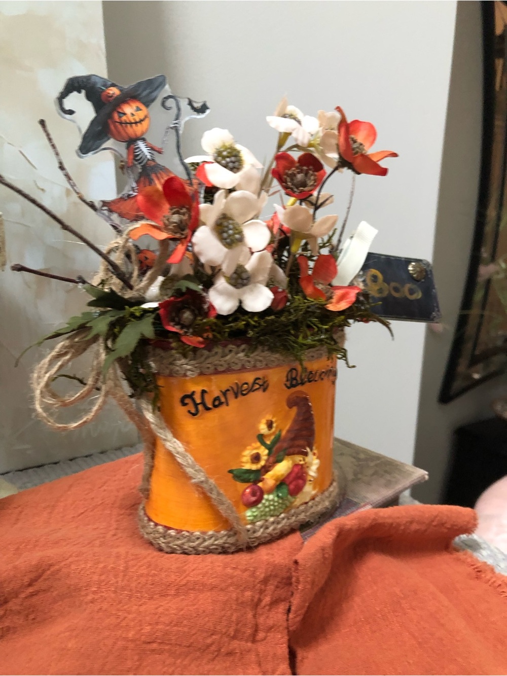 Harvest Blessings Orange Floral Arrangement Accent - Unbranded